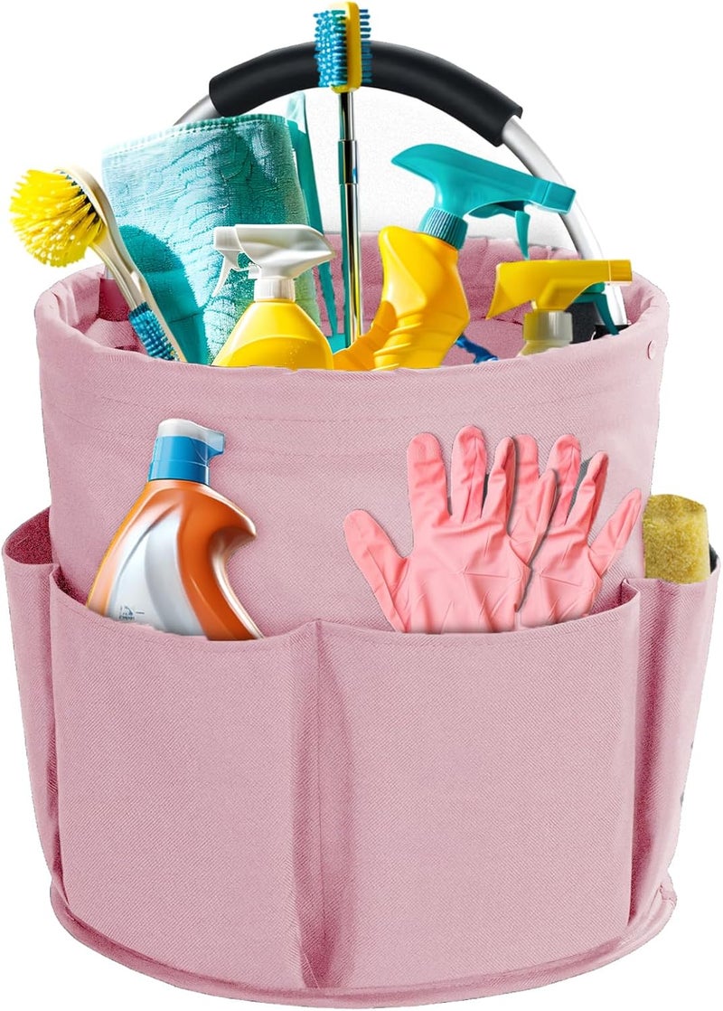 Bototack Cleaning Caddy with Handle, Cleaning Products Organiser, 17L Foldable Storage Basket, Cleaning Caddy Organiser, Portable Multi Cleaning Bucket Bag for Home, Garden (Pink) - Image 1